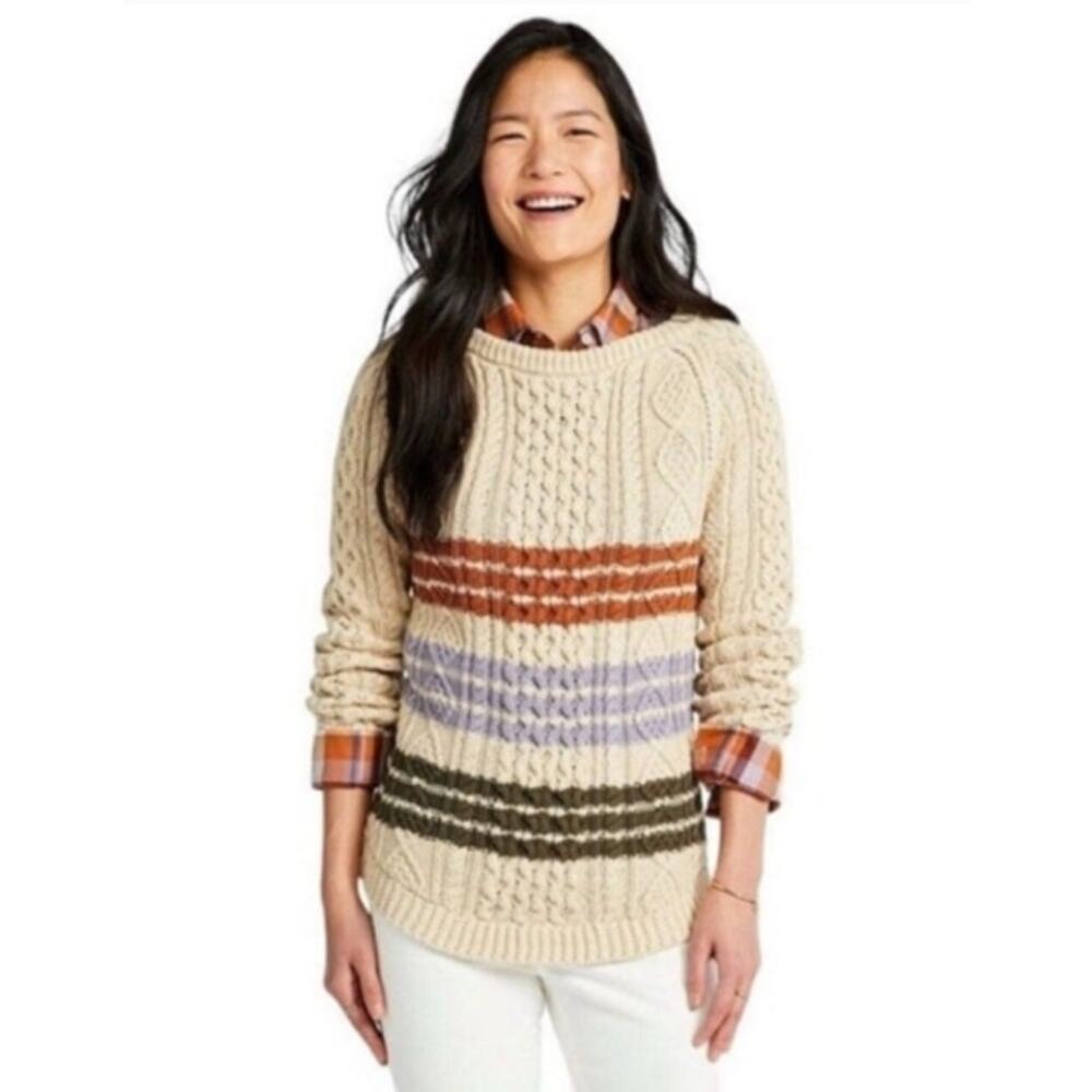 NWT LL Bean Signature Fisherman Tunic Sweater Cotton Stripe Med